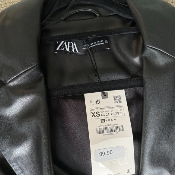 NWT ZARA FAUX LEATHER CUT-OUT BLAZER DRESS - BLACK Size XS - Picture 5 of 5